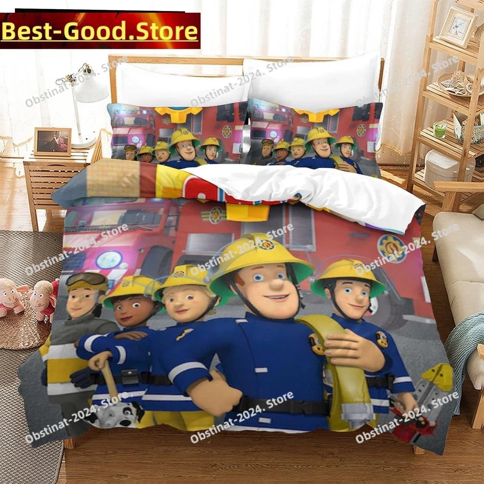 Stampa 3D Anime Lenzuolo Fireman Sam Stampato Set letto Copripiumino Federa Set biancheria da letto Lenzuolo Copripiumino Full Size