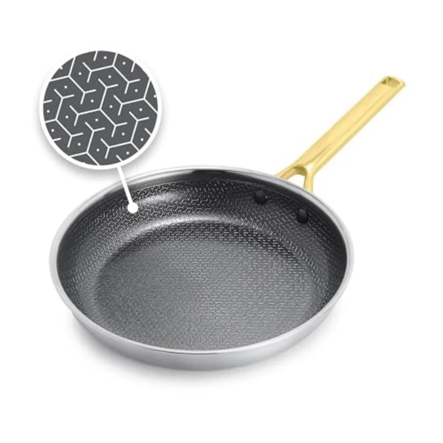Padella Ibrida Antiaderente in Acciaio Inossidabile da 10 Pollici APEX Tri-Ply Thermobond, Pentola in Ceramica Senza PFAS per Induzione e Tutti i Fornelli