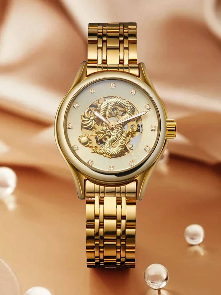 T-WINNER Orologio da donna drago di lusso di fascia alta Orologio da polso da donna con diamanti meccanici scheletrati in acciaio inossidabile Movimento automatico