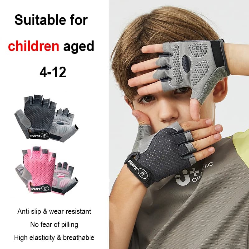 Kids Cycling Skateboard Gloves Anti-Slip Summer Spring Sports Breathable Half-Finger Gloves Shock-Absorbing Children Aged