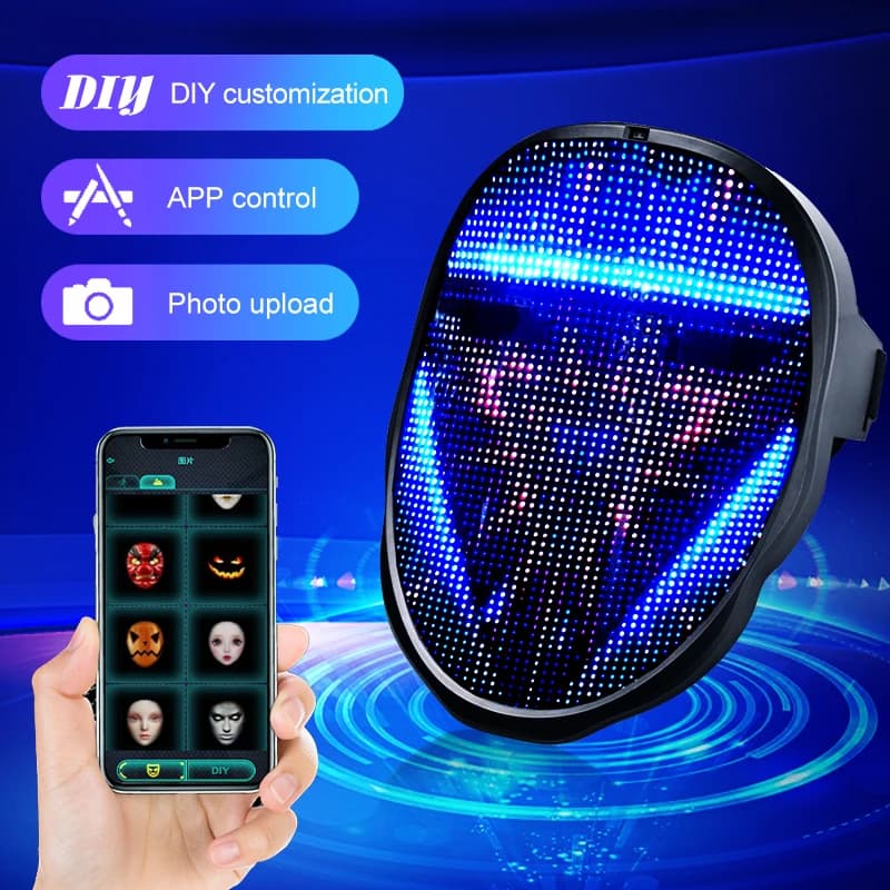 Maschera luminosa a LED con rilevamento dei gesti RGB a colori variabile viso foto fai da te maschera di editing animata regalo di Halloween per rave di feste