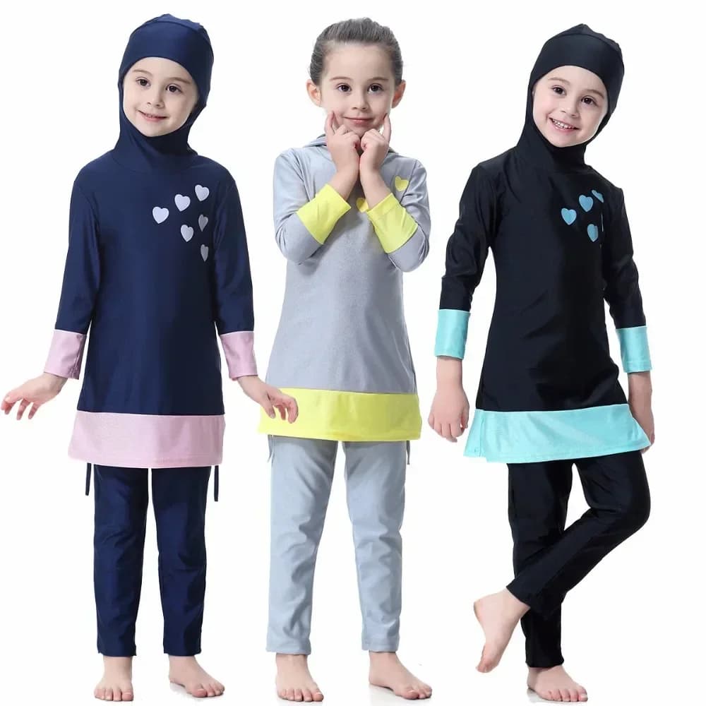 Costumi da bagno per ragazze Costume da bagno per bambini Maniche lunghe Hijab musulmano Bambini islamici Arabo Islam Abbigliamento da spiaggia Costumi da bagno per bambini Burkini Nero