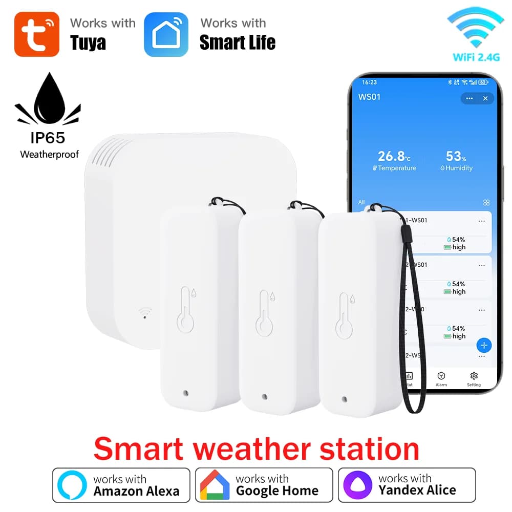 Stazione Meteo Intelligente Tuya WIFI con Sensore Wireless per Interni, Igrometro Digitale e Sensori Esterni Multipli SmartLife