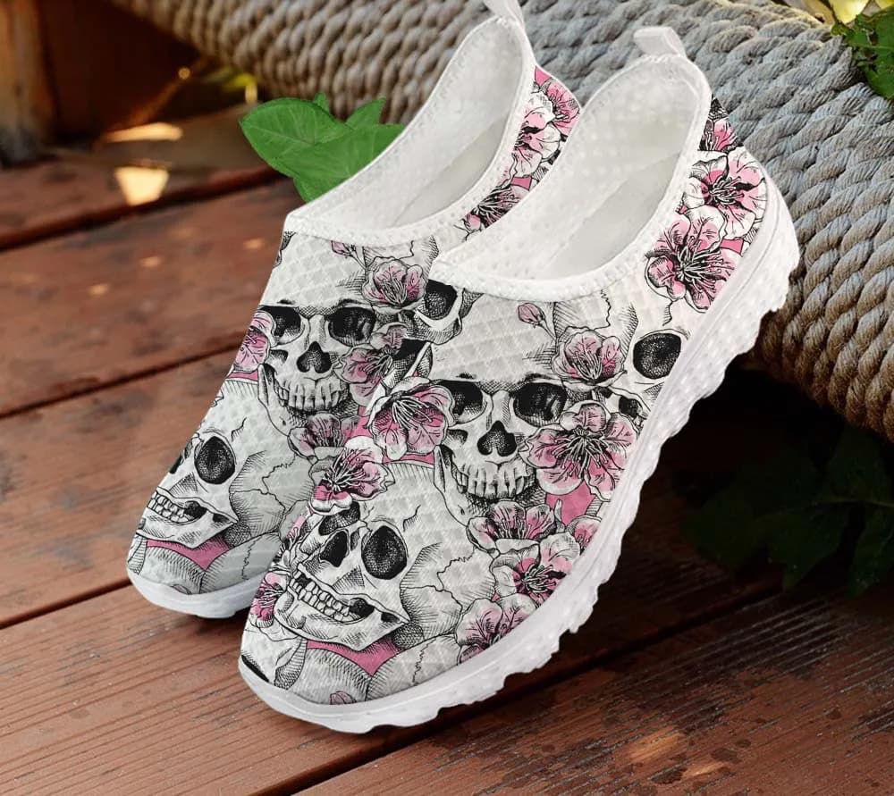 Cute Skull Pattern Summer Woman Flats Casual Shoes for Women Plus Size Mesh Sneaker Lady Slip on Loafers Footwear Beach Shoe