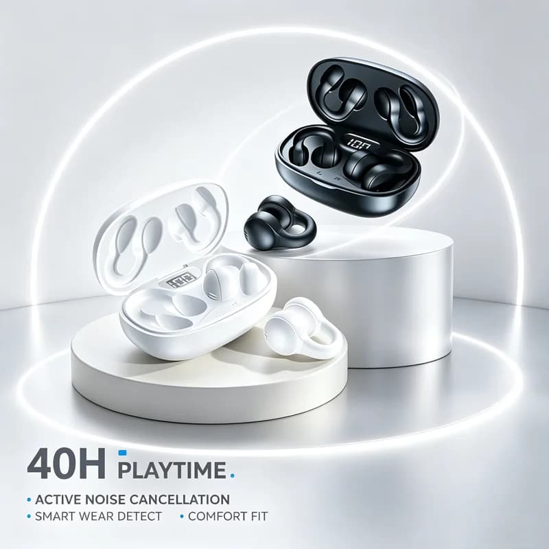 Wireless Earphone Noise Reduction Bluetooth LDE Power Display Earbuds in-Ear Headsets with Mic Touch Control for Phone
