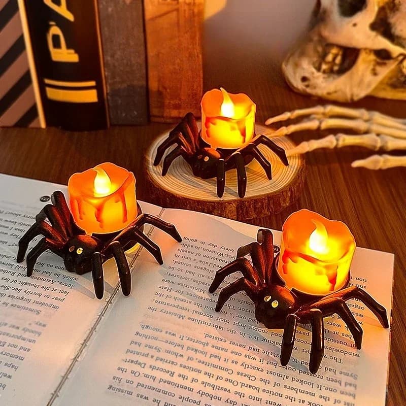 Night LED Spider Shape LED Lights for Halloween with Effetto Fiamma Tremolante, Candela Elettronica per Decorazioni di Case Infestate e Feste