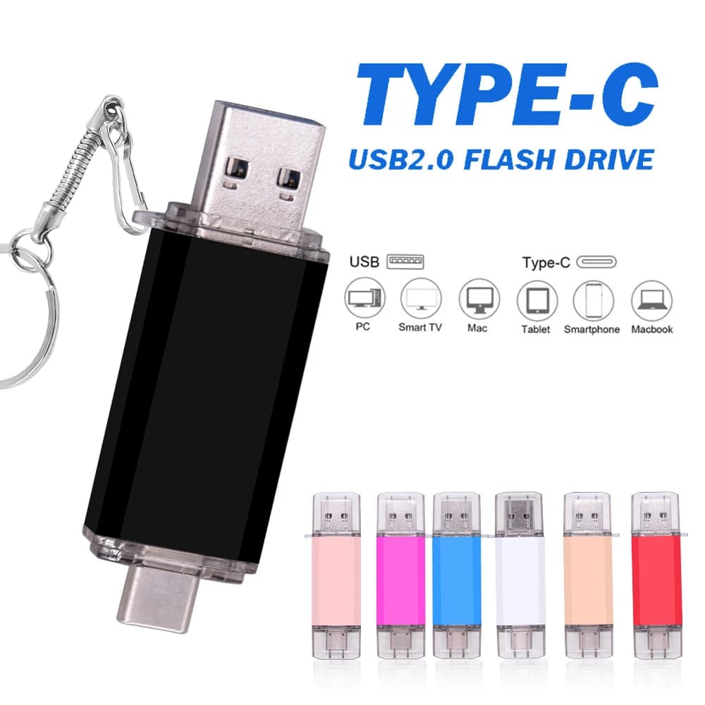 Type-c OTG metal 16GB Dual Port Pendrive 256gb 128gb 64gb 8gb 4gb USB Flash drive usb 2.0 u disk per Android/PC/tablet
