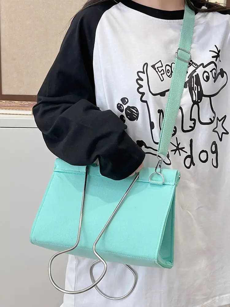 New Clip Style for Coat with Funny Long Coda Metal Pendant, Daily Shoulder Bag for commuters with Controlled Perforation Function