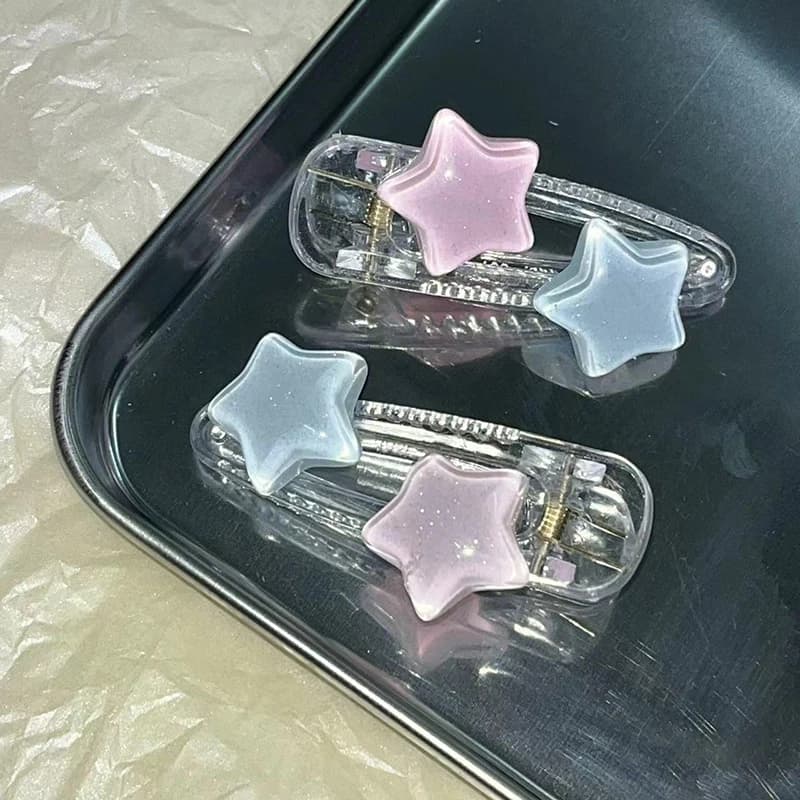 Cute Pink Blue Star Pentagram Hair Clip Student Girls Sweet Lovely Hairpin Aesthetics Y2k Hair Accessories For Women