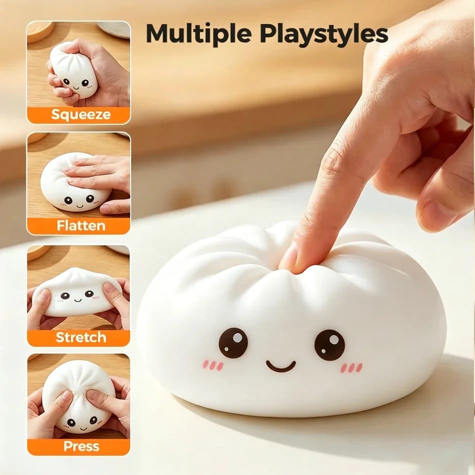 New Dumpling Stress Ball with Steamer Dumpling Squishy Bun Sensory Toy for Anxiety Relief, Squeeze Dough Ball for Adults&Kids
