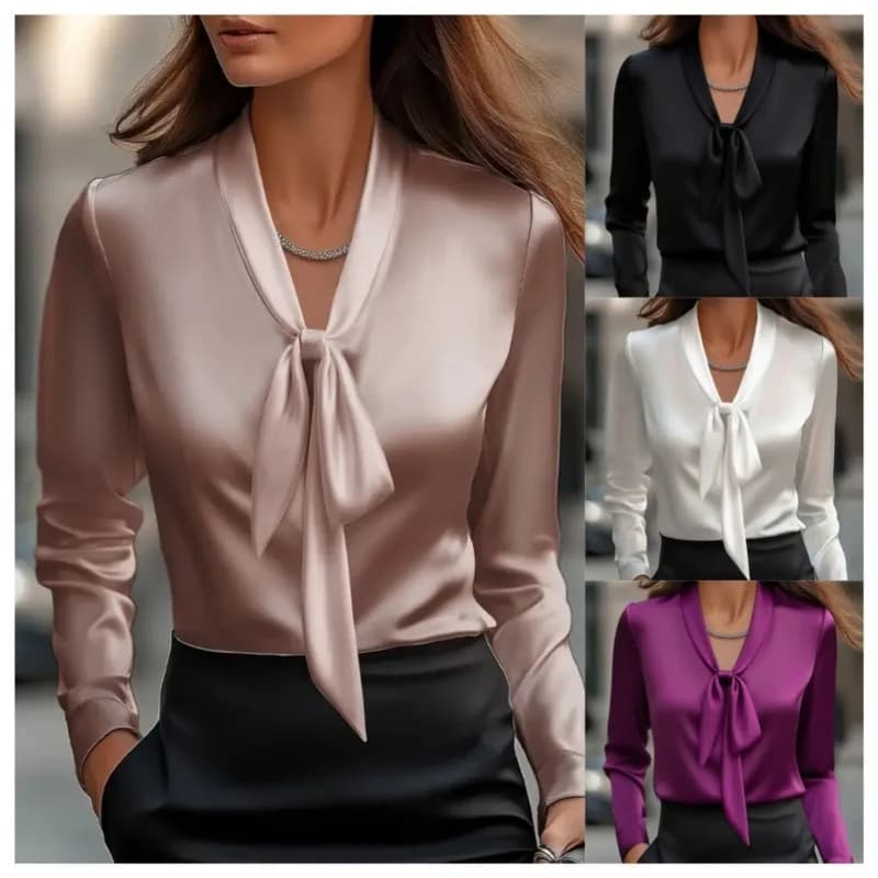 Women's Blouses White Shirts Spring Autumn New Fashion Elegant Solid Lace-up Satin Long-sleeve Shirt For Women Streetwear Tops