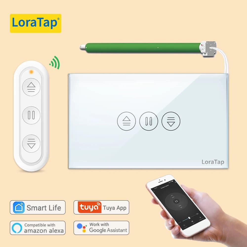 LoraTap US Tuya Smart RF WiFi Interruttore per tende per motore elettrico Tenda avvolgibile Google Home Alexa Echo Controllo vocale Bianco