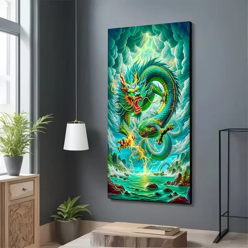 DIY Diamond Art Embroidery Kit Green Dragon Cloud Landscape 5D Mosaic Full Drill Diamond Painting Frameless Handmade Gift Decor