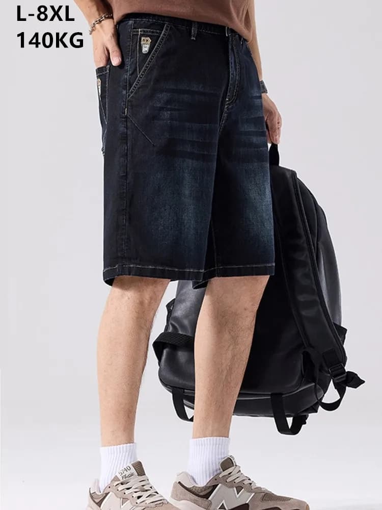 Men Big and Tall Denim Shorts 6XL 7XL 8XL Relaxed Fit Stretch Jean Bermuda Comfy Summer Loose Wide Leg Lightweight Half Trousers