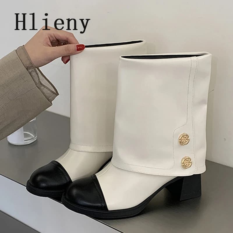 Hlieny Autumn Winter Fashion Modern Woman Ankle Boots Round Toe Square Heels Ladies Long Booties Party Shoes Zapatos De Mujer