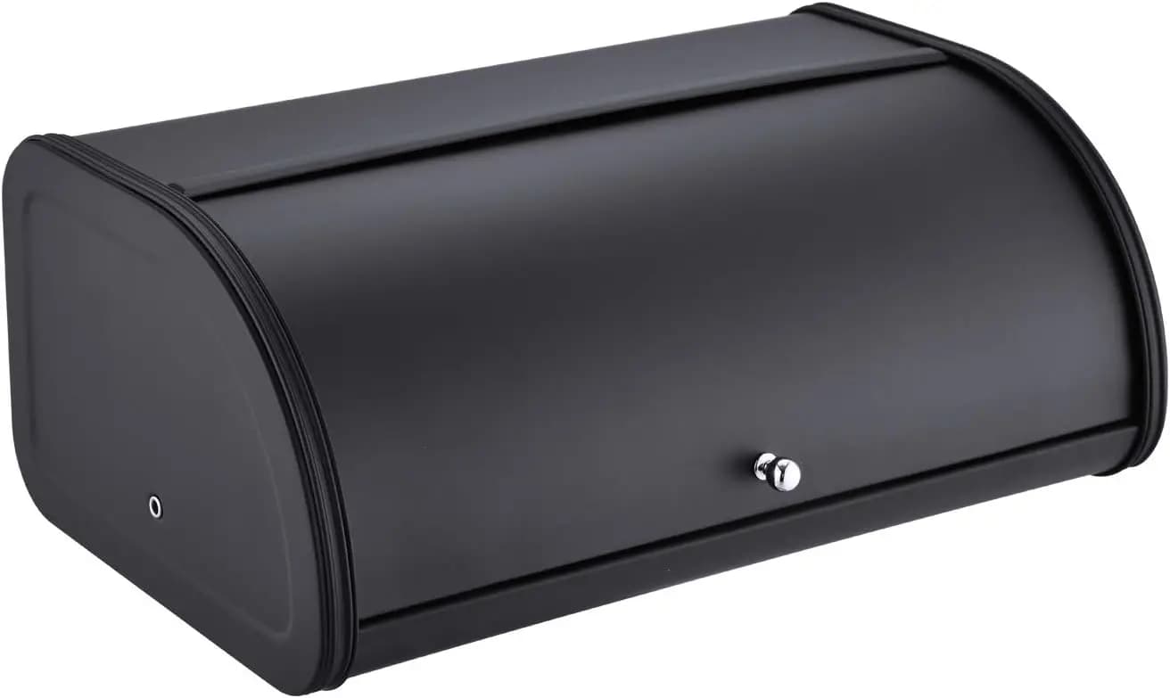 Contenitore per Pane in Acciaio Inox con Coperchio Arrotolabile, 17.5x11.5x7.5 Pollici, Nero Opaco, Contenitore per Cucina
