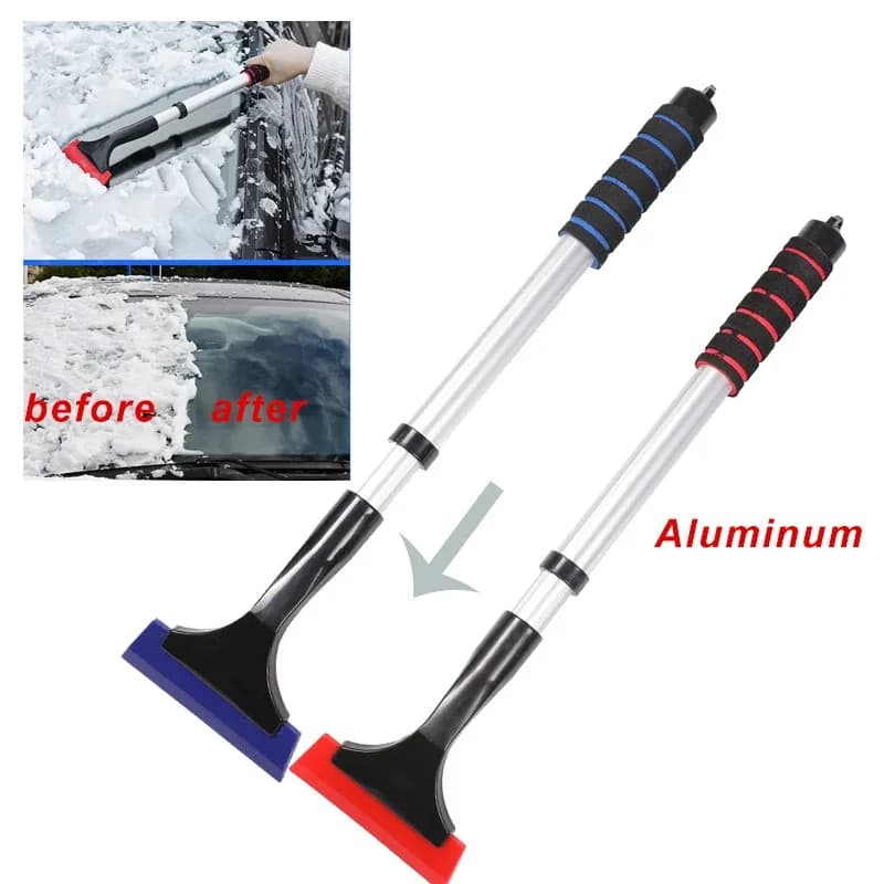 Ice scraper with aluminum snow brush extendable for car windscreen with extra long design