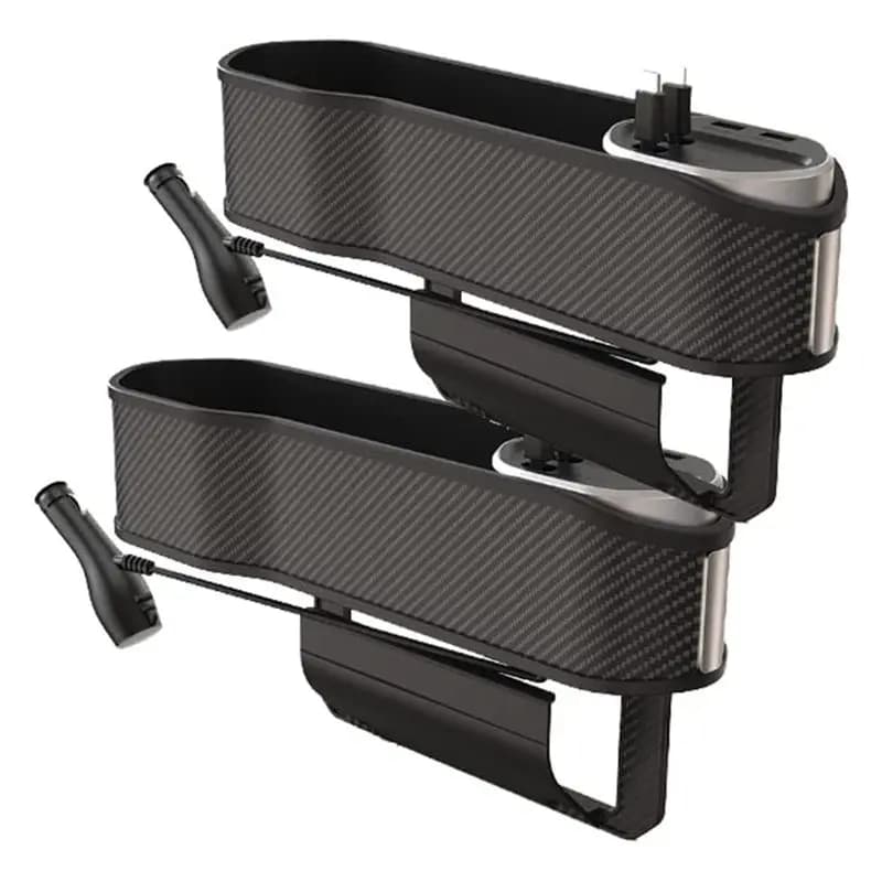 AEE5-Car Seats Space Filler Organizer With Cup Holder,Front Car Seats Organizer With 2 USB Ports,Console Side Pocket (2 Pack)