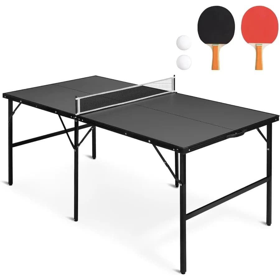 Tavolo da ping pong portatile di medie dimensioni da 6x3 piedi per uso interno ed esterno Tavolo da ping pong pieghevole con 2 pagaie 2 palline Rete da gioco