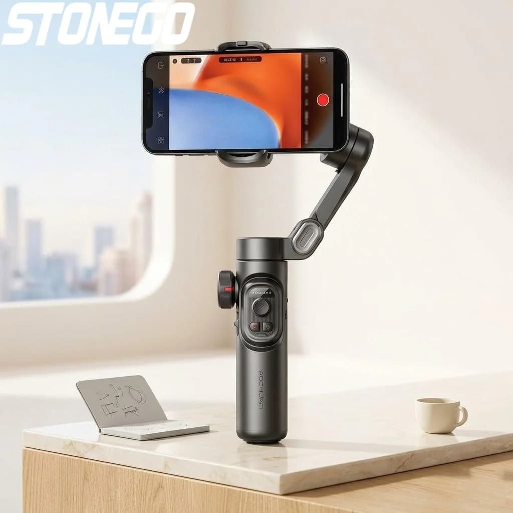 Stabilizzatore Gimbal Portatile a 3 Assi per Riprese Stabili, Asta Selfie Anti-Vibrazione con Tracciamento del Viso, Compatibile con Smartphone