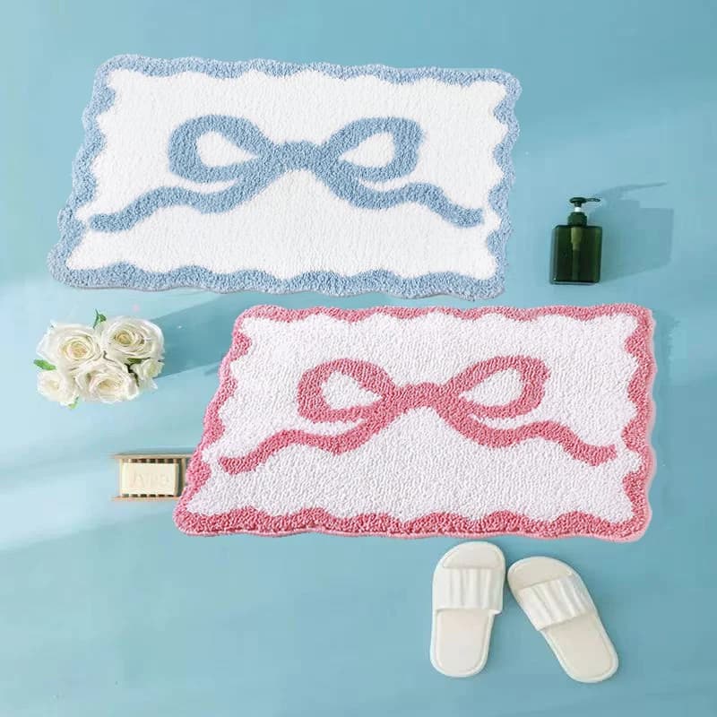 Tappetino da bagno in finto velluto Bowknot, carino, morbido, facile da pulire, tappeto che assorbe l'acqua, decorazione per il pavimento del bagno della cucina della camera da letto