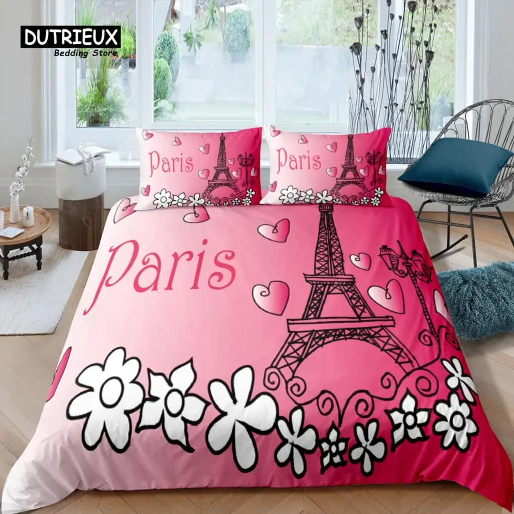 Home Living Set di biancheria da letto di lusso 3D romantico Parigi Copripiumino Federa Set di biancheria da letto per bambini Queen e King Taglia EU/US/AU/UK