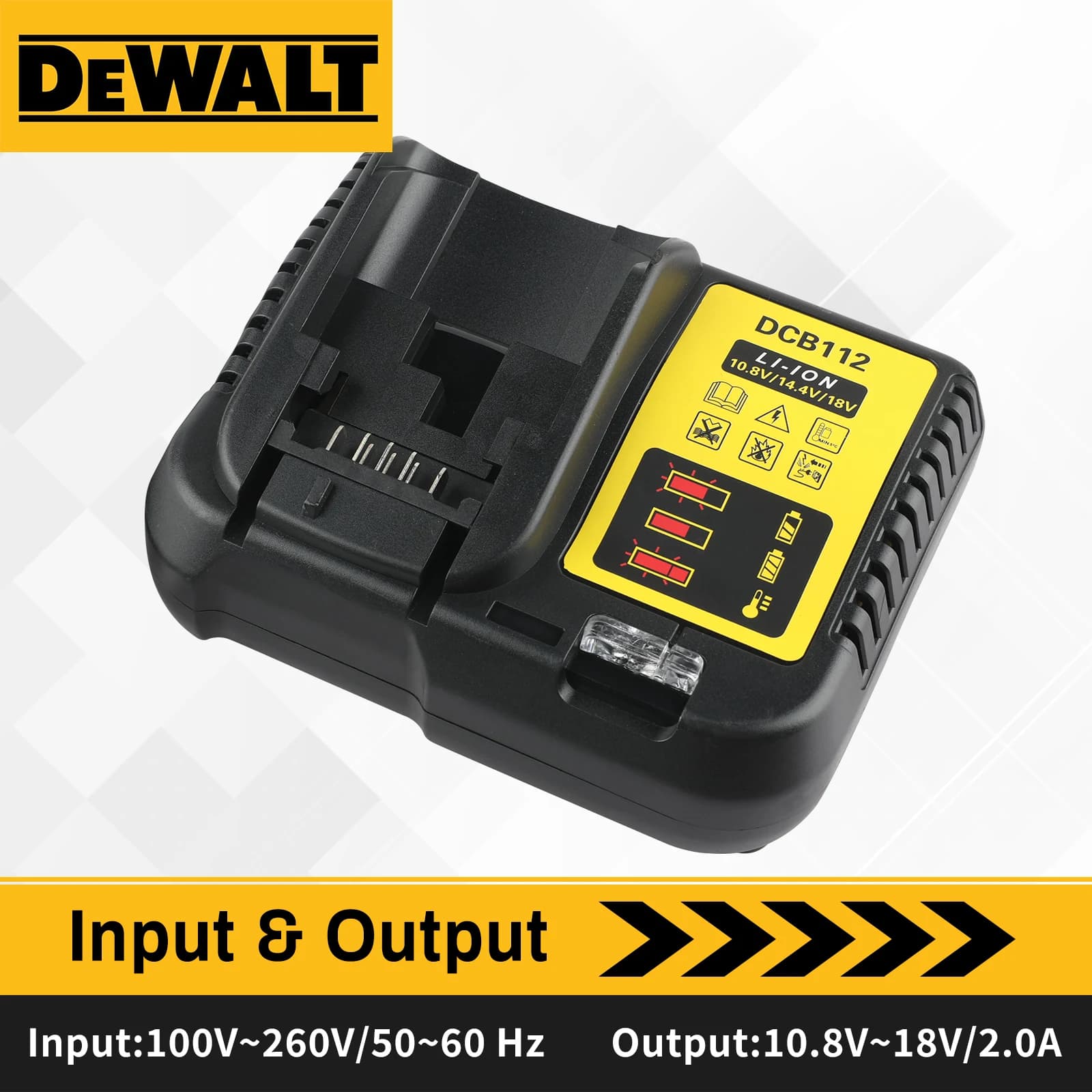 Caricabatterie al Litio DCB112 - Compatibile con Batterie agli Ioni di Litio Serie DCB da 10.8V, 12V, 14.4V, 18V, 20V