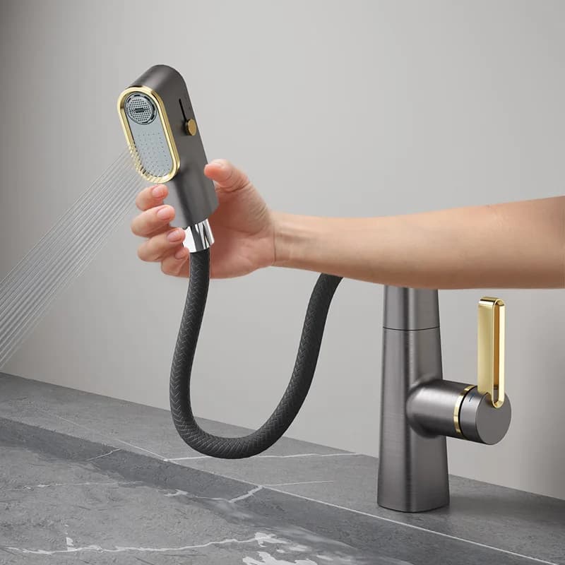 Rubinetto per lavabo con display digitale a temperatura estraibile Spruzzatore a flusso multifunzione Miscelatore per lavello acqua calda fredda Rubinetto per lavabo per bagno
