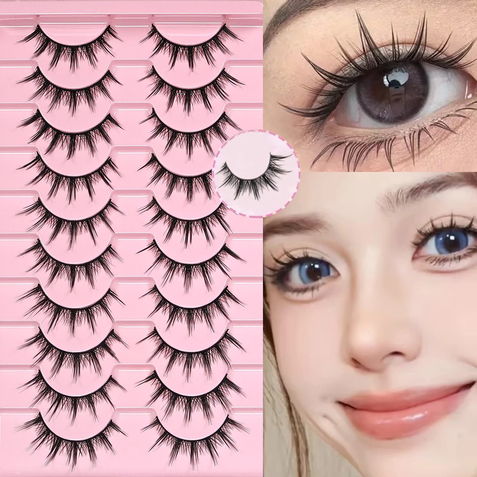 10 Paia di Ciglia Finte Manga from Natural Appearance, 3D Anime Effect, Soft and Light, Reusable for Daily Make-up and Cosplay