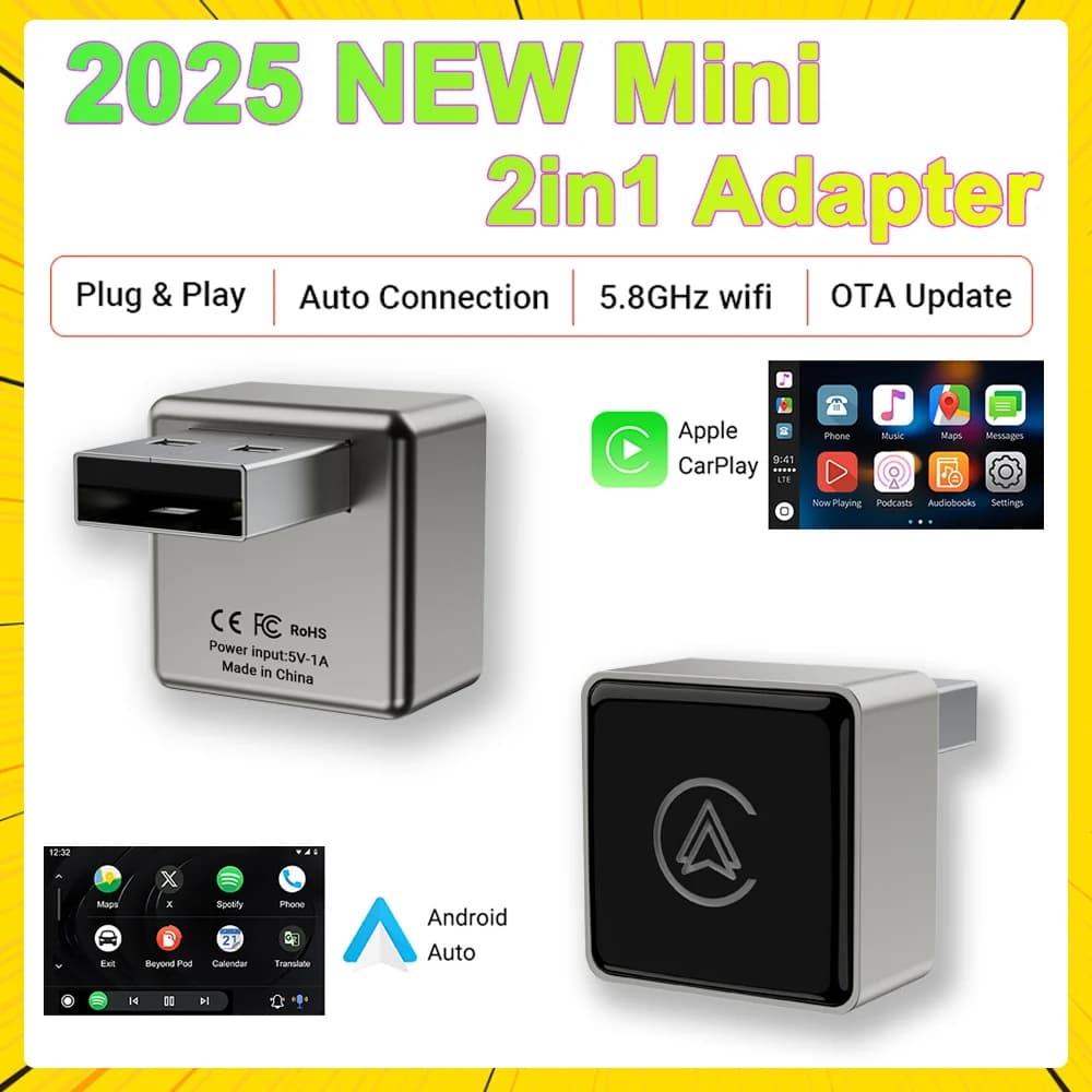 Adattatore wireless CarPlay Android Auto Plug & Play senza problemi 2025 Nuovo Smart Stabile BT WiFi Connect OTA Aggiornabile Fit 99% Veicolo