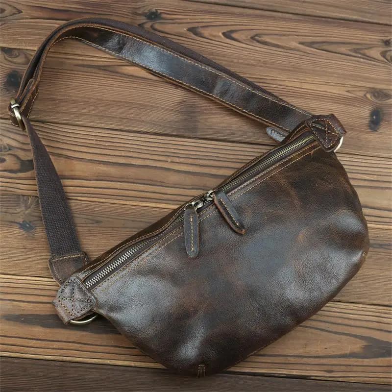 Borsa da attesa in vera pelle Borsa da passeggio estiva per esterni Marsupi portatili Marsupio da uomo in pelle di cavallo pazzo