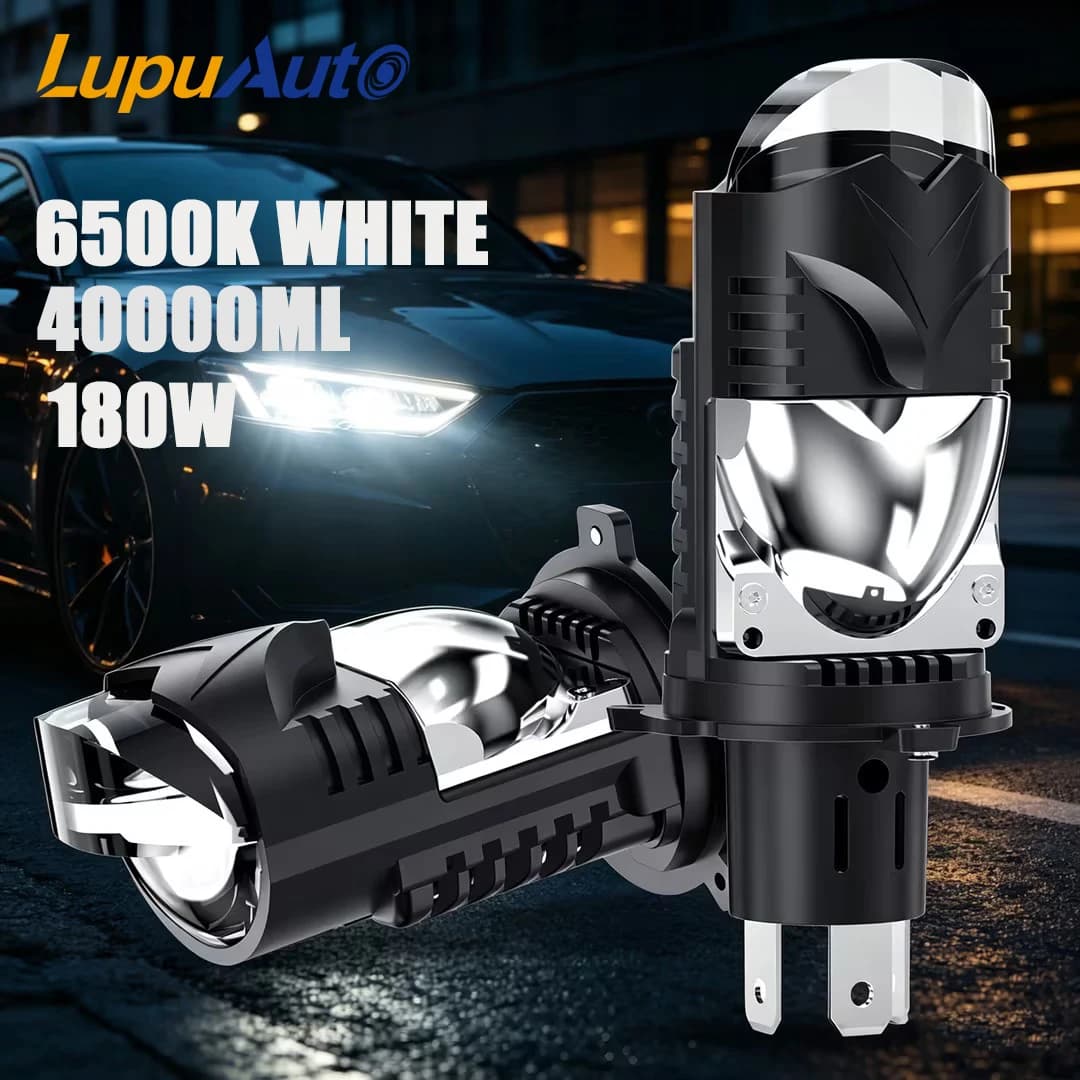 Lampadine LED H4 40000LM con Lente Proiettore per Fari Auto, Mini Bi-LED Potenti 180W, Abbaglianti e Anabbaglianti, Lampada per Auto e Moto Plug&Play 6500K W