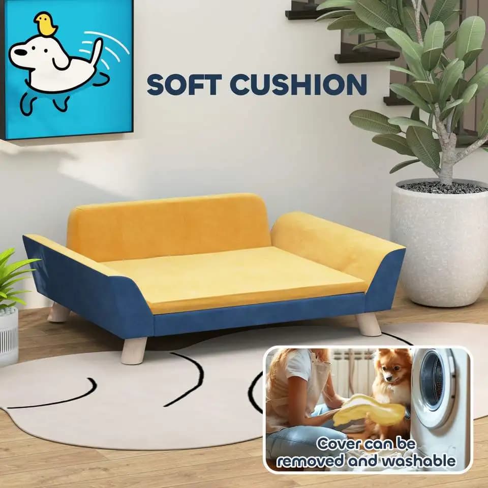 Orange Dog Sofa Bed for Small Dogs with Washable Cover, Non Slip Base and Raised Side Bolsters