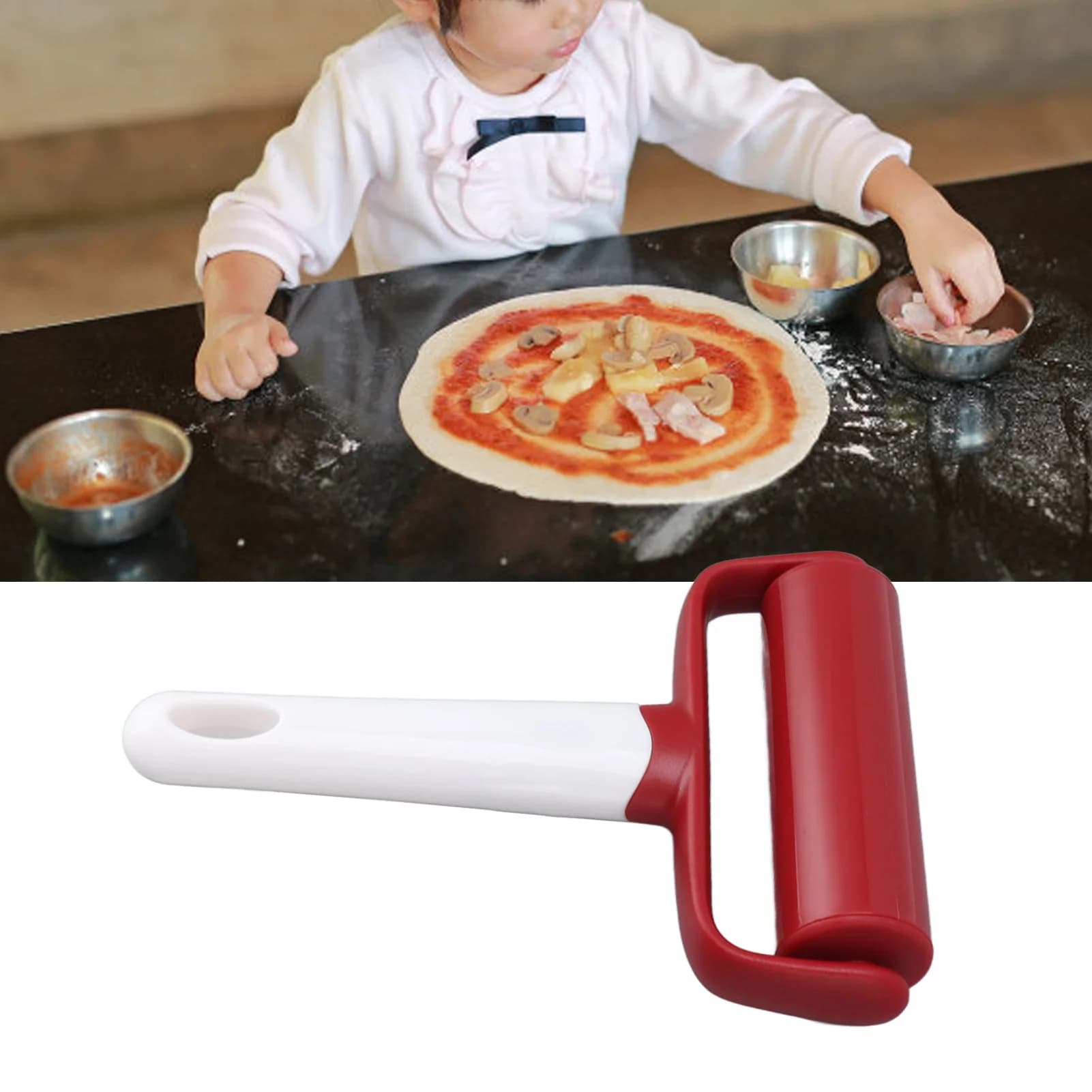 18X12cm Plastic Small Rolling Pin Prevent Slip Hangable T Type Plastic Dough Roller with Handle for Pizza Pie Crust Bakeware
