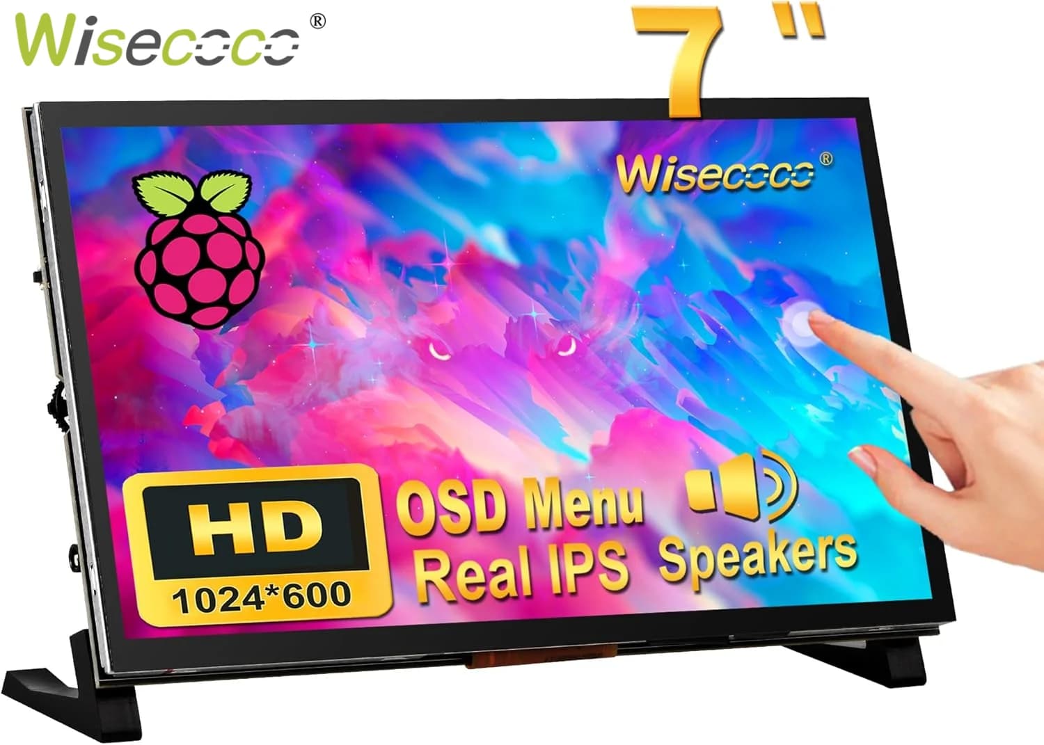 Wisecoco Monitor touch Raspberry Pi 7 inch 1024x600 HD IPS 450 nit Display brightness