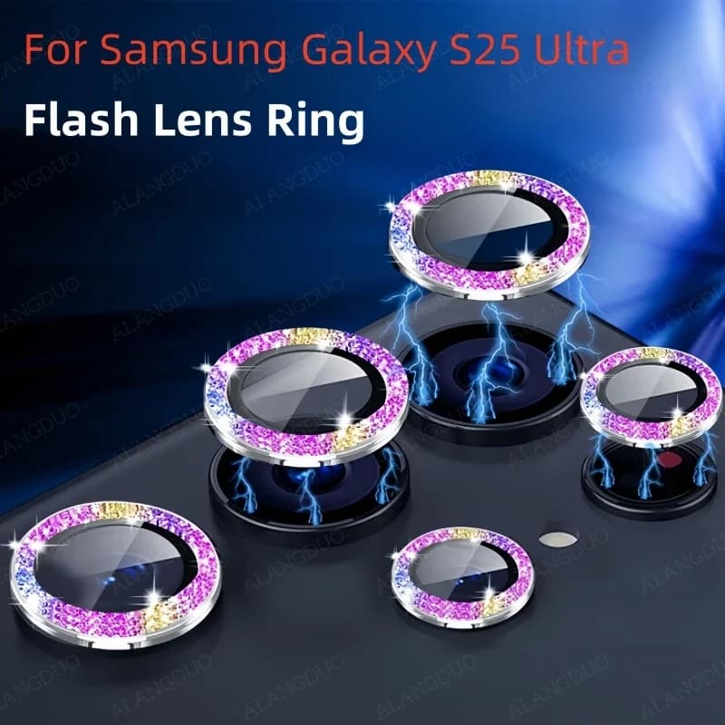 Lamp for camera lens glittered for Samsung Galaxy S25 Ultra S25Plus S24 Light flash lens protection for Galaxy S23 S24Ultra Copri lens