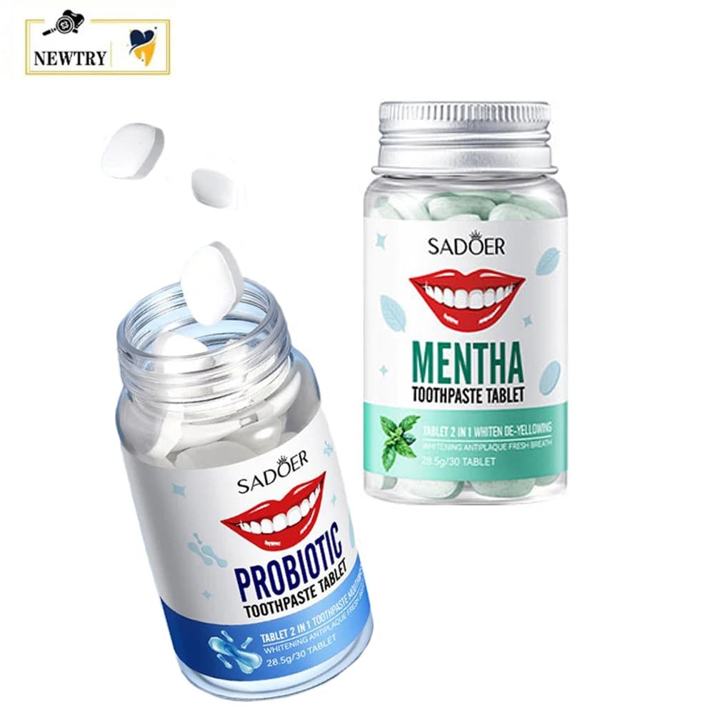 2 bottles of solid chewable toothpastes fruit flavors oral hygiene teeth cleaning toothpaste whitening granular spots remove