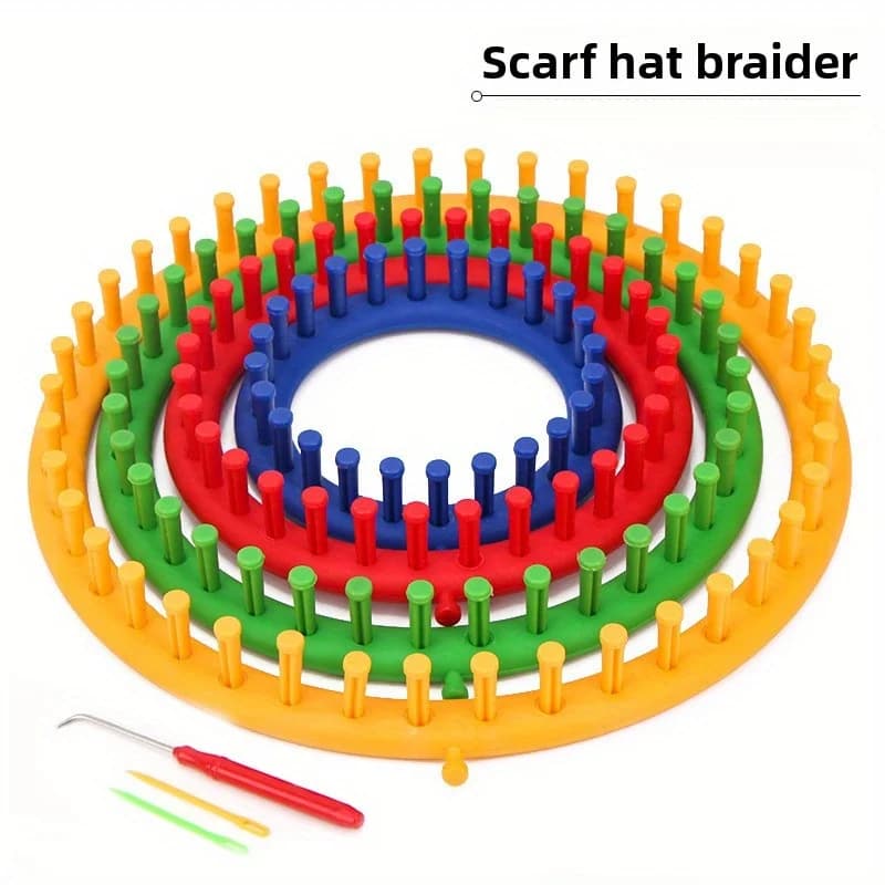 Set di 4 macchine circolari per maglieria, include 1 kit di strumenti per maglieria in plastica, con 2 aghi per filato e 1 uncinetto, 4 misure tra cui scegliere: 14 cm, 19 cm, 24 cm, 29 cm, per lavorare a maglia cappelli, sciarpe, scialli e calzini.