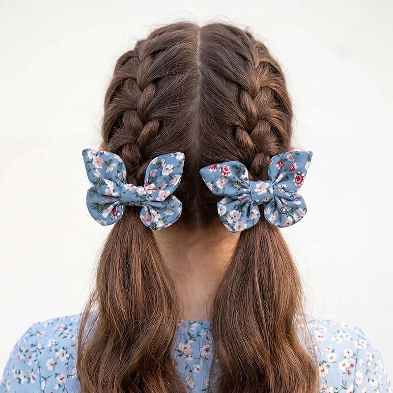 2/8pcs/set Sweet Floral Bow Hair Clip – Vintage Fabric Barrette for Boho & Daily Wear.