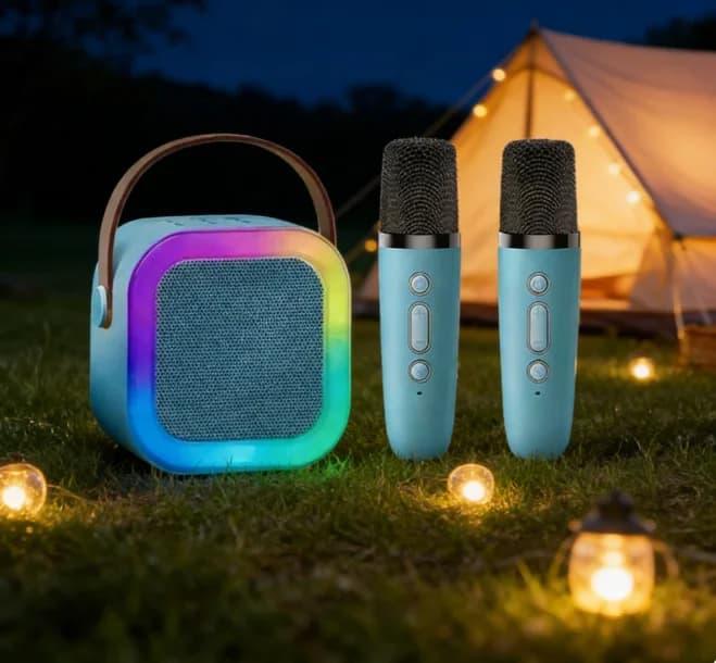 Altoparlante Bluetooth Wireless con Microfono, Mini Luce LED, Portatile, Macchina per Karaoke, Regalo per Feste in Famiglia