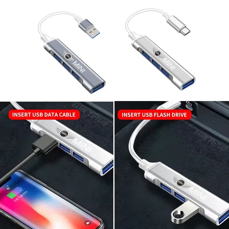 Hub USB per Auto, Stazione di Ricarica Tipo C, Accessori Interni per Mini Cooper R50 R52 R53 R55 R56 R57 R58 R59 R60 R61