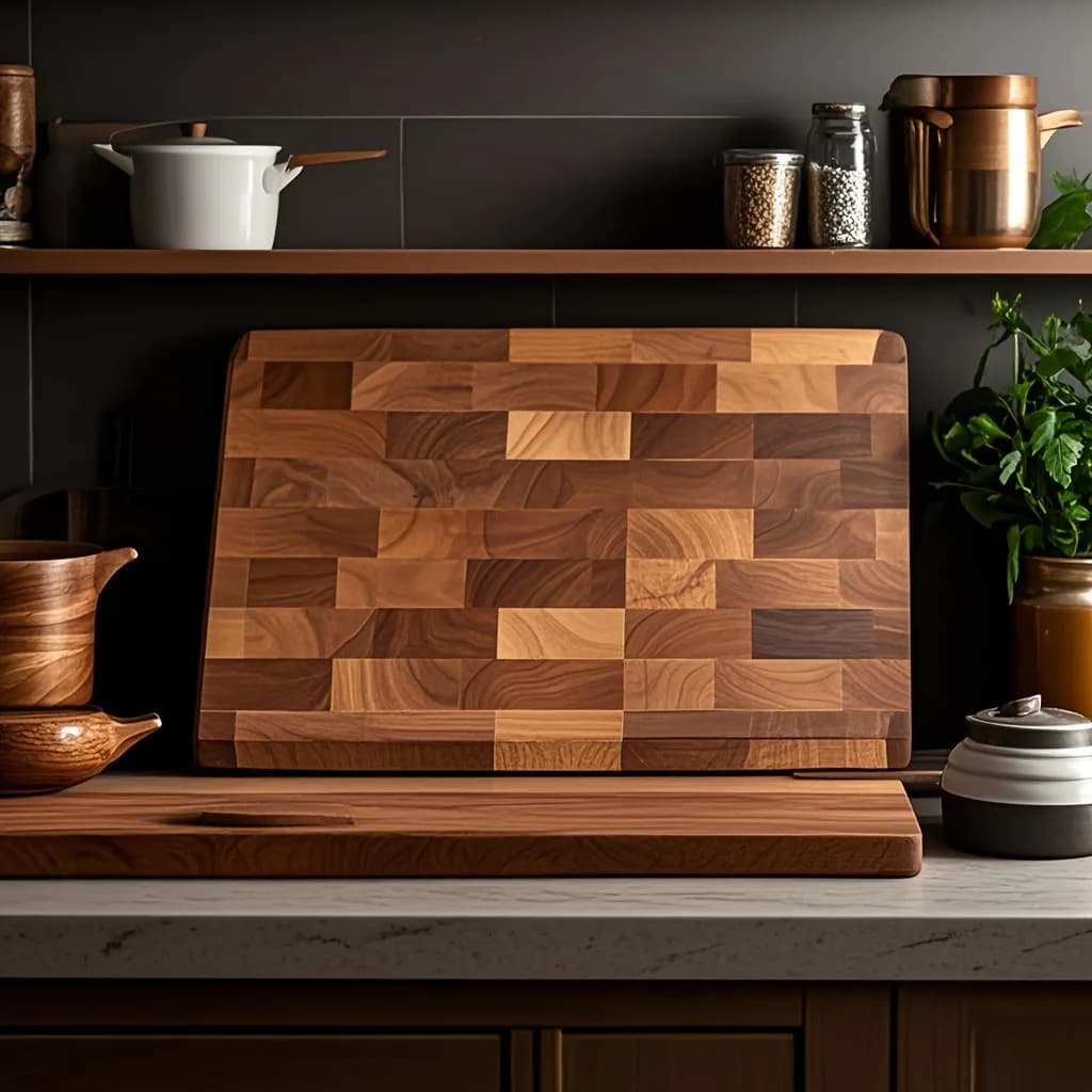 Tagliere da viaggio per esterni in legno massello, tagliere a scacchiera impiombato, tagliere quadrato geometrico domestico, legno di acacia