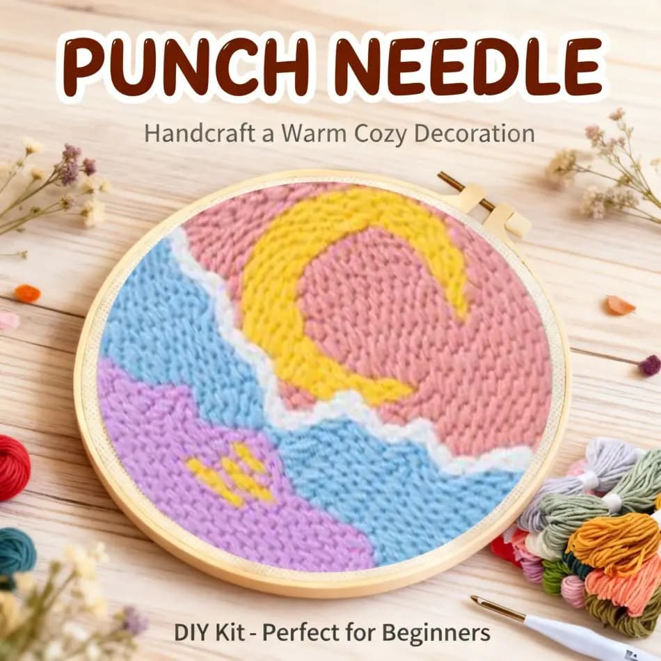 CHENISTORY Scenery Punch Needle Frame Home Wall Art Decor Diy Kits Landscape Punch Needle Frame Picture Art Projects For Adults