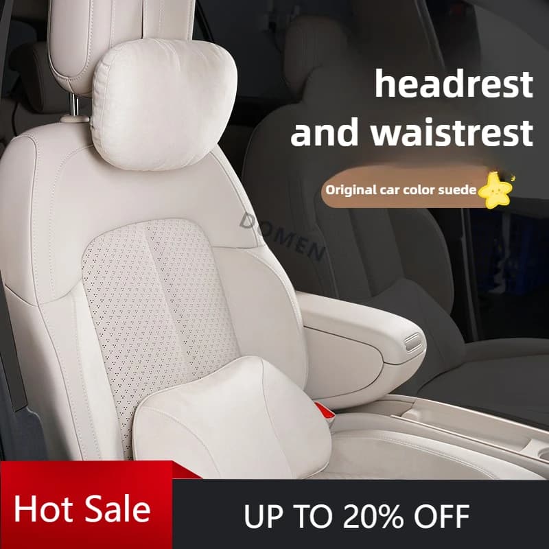 DOMEN New For NIO Firefly Suede Car Seat Neck Pillow Headrest Breathable Waist Lumbar Support Cushion Car Interior Seat Accessor