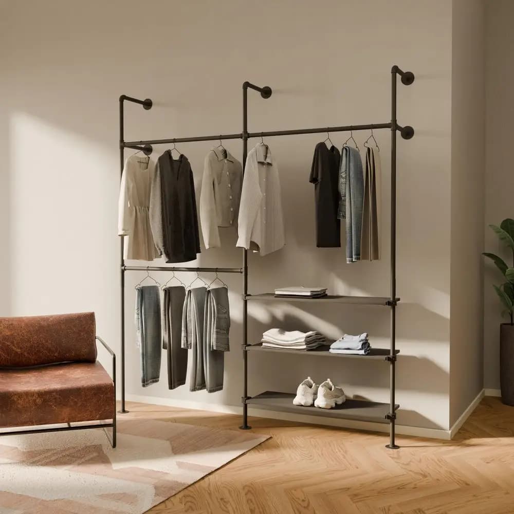 Scaffale Organizzatore Regolabile per Armadio Nero 36 x 12 Pollici Set da 5 Pezzi Ripiano per Guardaroba per Sistema Armadio Aperto ch Resi