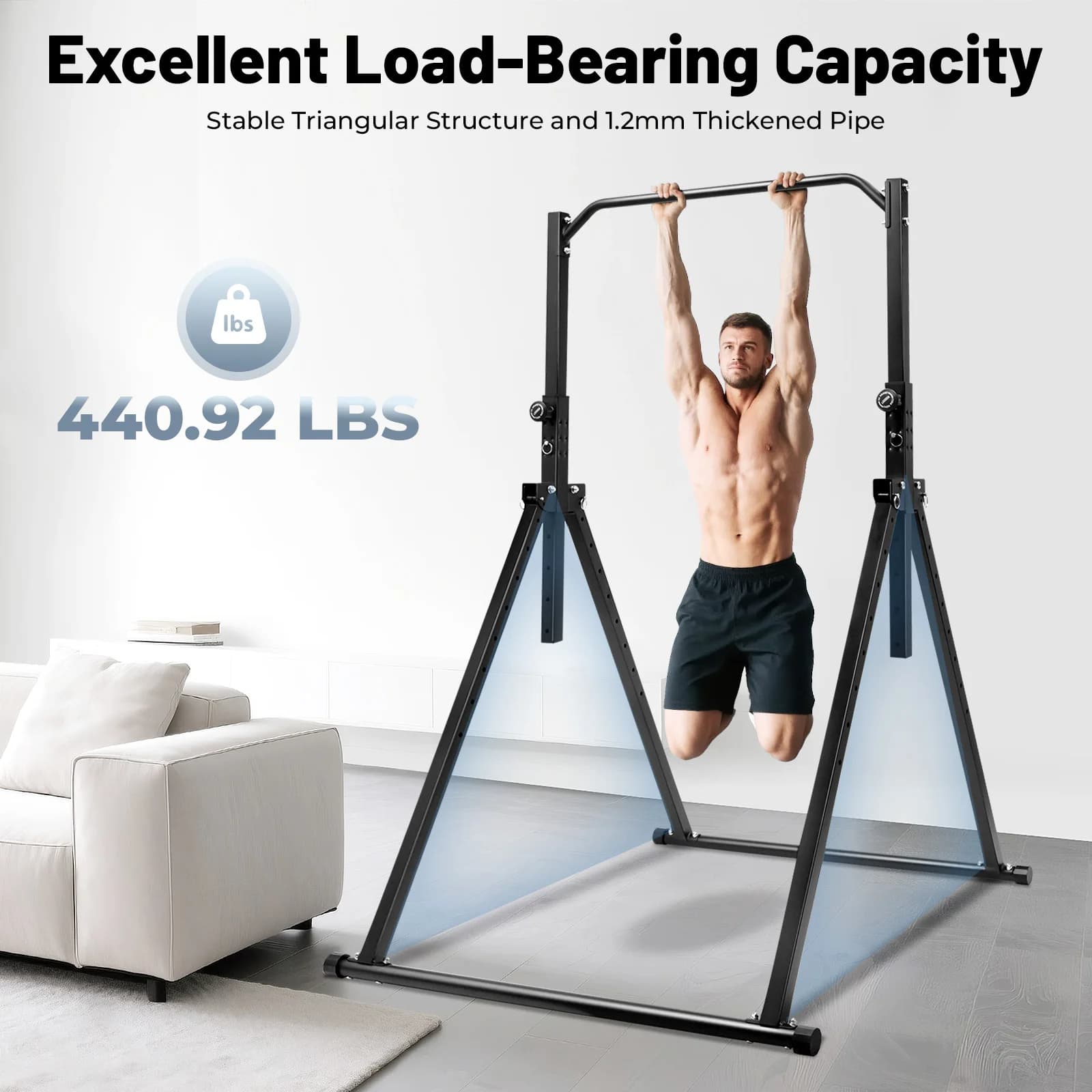 Triangular Traction Station, Adjustable Height Carbon Steel Traction Bar, For Home Gym Strength Training Equipment, Black