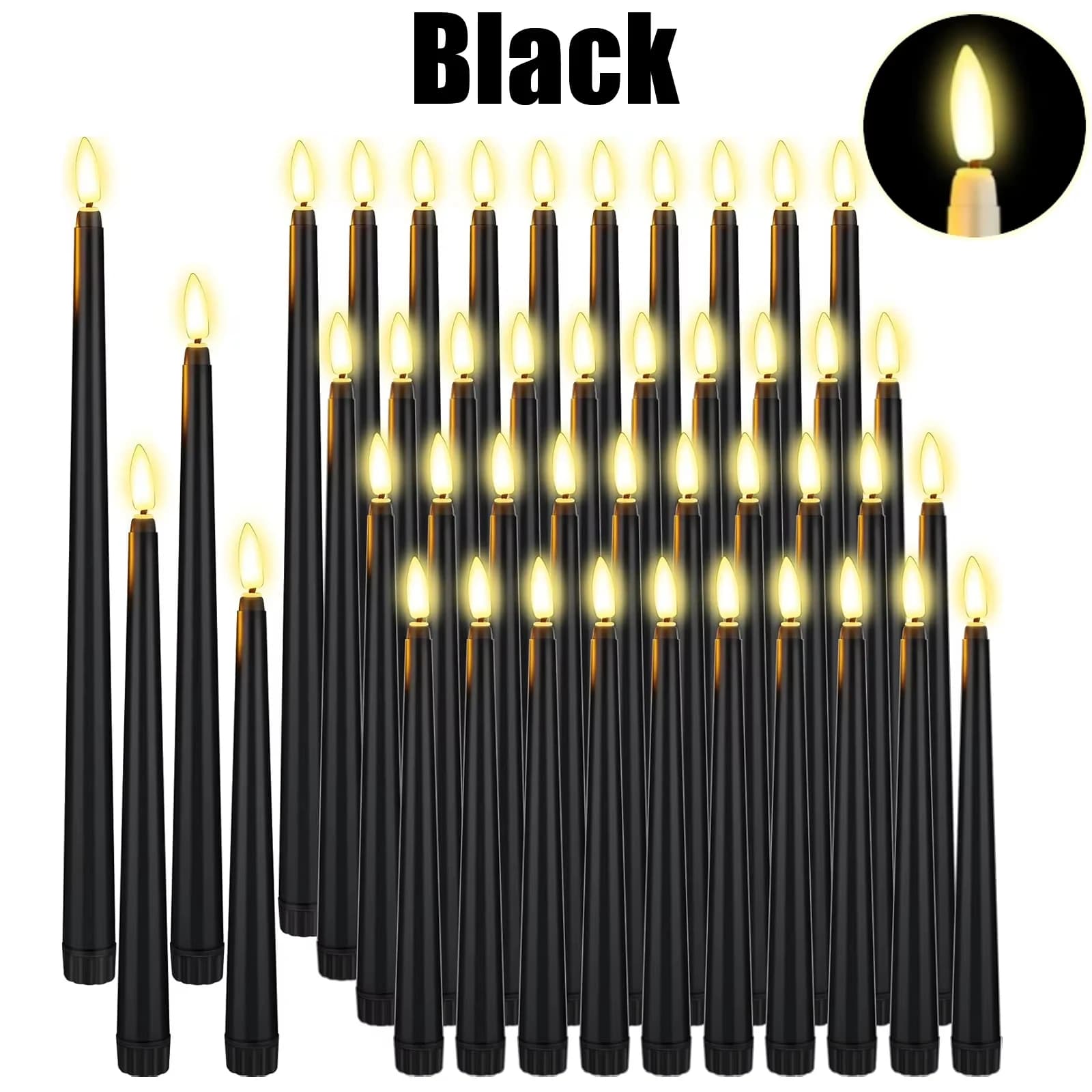 12pcs black Led candle Flickering Candlesticks Flameless Taper candles Battery Candles for Wedding Church Christmas Decor