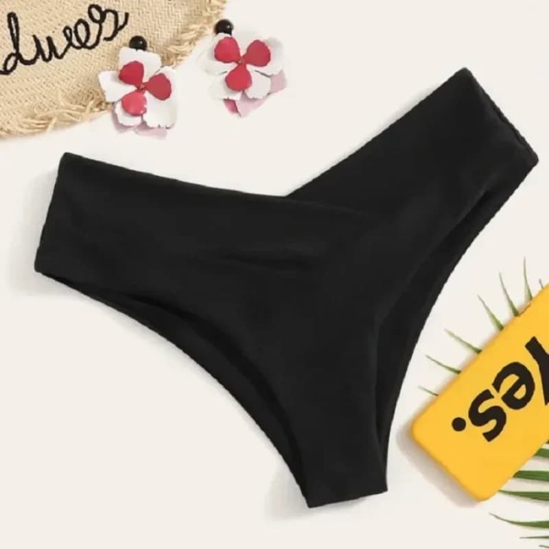 Nuovo Bikini Brasiliano Sexy a Vita Alta con Taglio a V, Costume da Bagno Estivo da Donna, Set Bikini Nero, Costume da Spiaggia