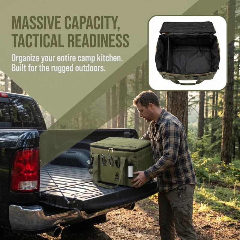 Tactical Large Capacity Camping Storage Bag Multi Pocket Durable for Outdoor Cookware Backpacking Hiking