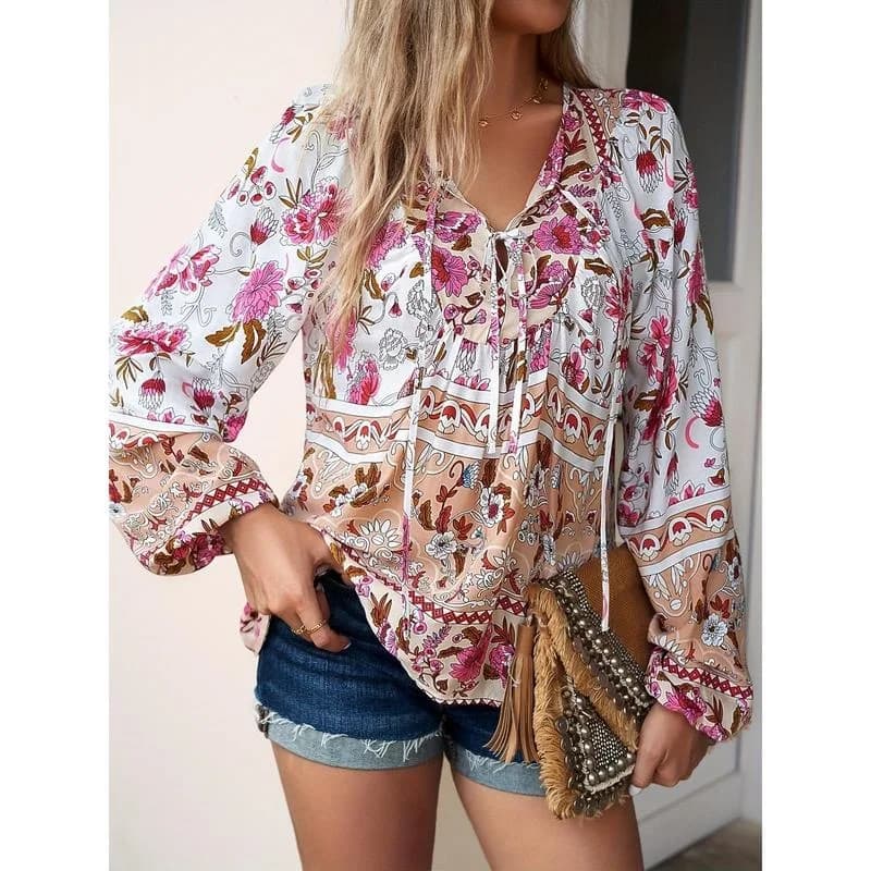 Floral Print Vacation Shirt Women's Short Sleeve Casual Blouse Cross-Border Easy Care Other Style Spring 2026 Shoulder-Length